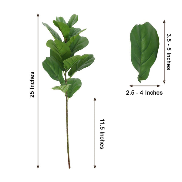 2 Pack | 25Inch Artificial Fiddle Leaf Stem Faux Greenery Centerpiece Decor