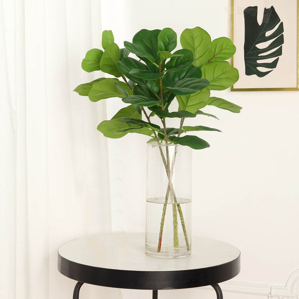 2 Pack | 25Inch Artificial Fiddle Leaf Stem Faux Greenery Centerpiece Decor