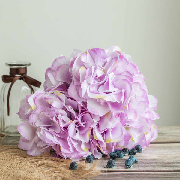 5 Bushes | 25 Heads Lavender Artificial Flower Silk Hydrangea Bushes Wholesale
