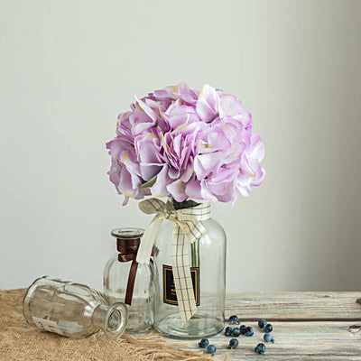 5 Bushes | 25 Heads Lavender Artificial Flower Silk Hydrangea Bushes Wholesale