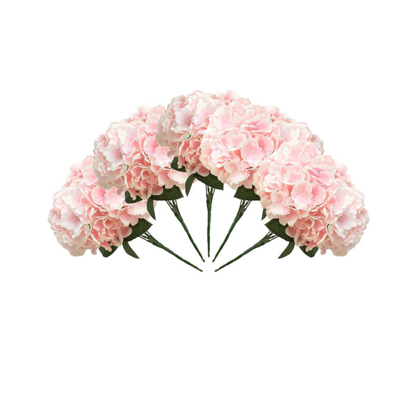 5 Bushes | 25 Heads Blush Pink Silk Hydrangea Artificial Flower Bushes