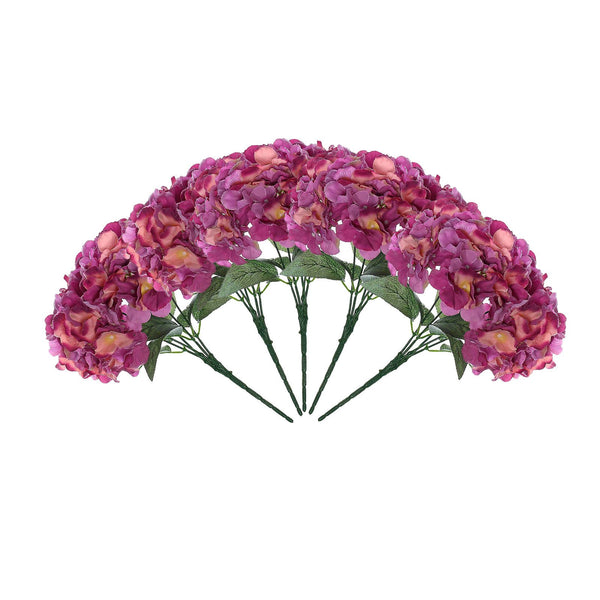 5 Bushes | 25 Heads Dark Lavender/Pink Silk Hydrangea Artificial Flower Bushes