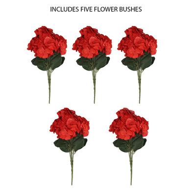 5 Bushes | 25 Heads Red Silk Hydrangea Artificial Flower Bushes