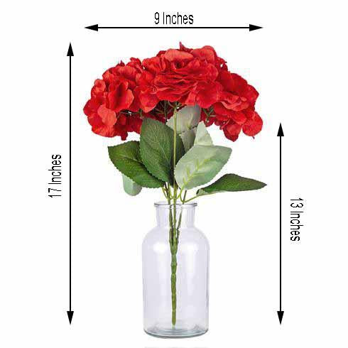 5 Bushes | 25 Heads Red Silk Hydrangea Artificial Flower Bushes