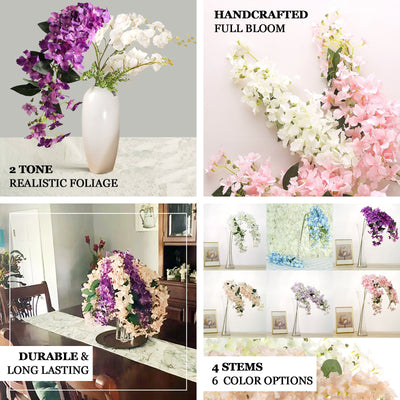 Set of 4 | White | 41" Tall Silk Hydrangea Stems | Artificial Flowers