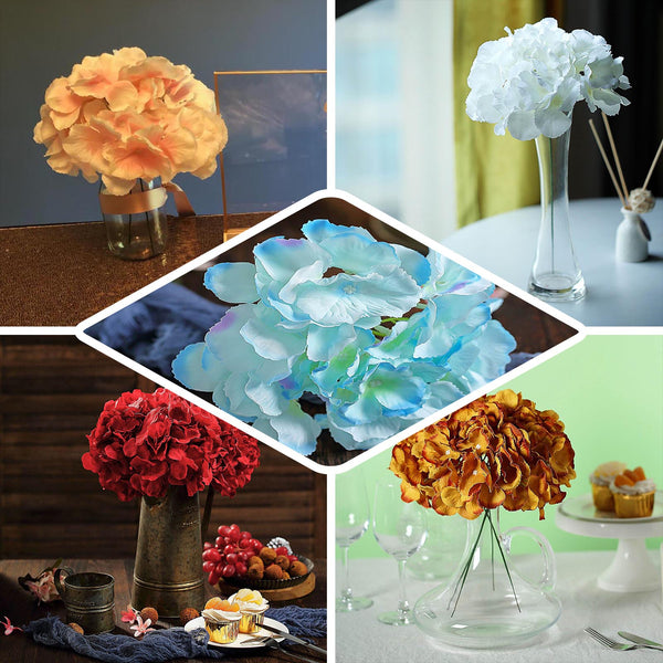 10 Pack - Cream Artificial Hydrangeas Head and Wire Stems - DIY Dual Tone Hydrangea Flower Arrangements