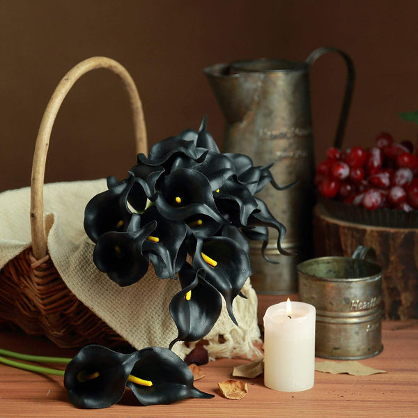 20 Pack | 14" Tall | Black Artificial Calla Lily Flowers | Real Touch Flowers#whtbkgd