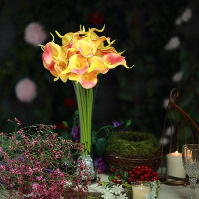 20 Pack | 14" Tall | Orange/Yellow Artificial Calla Lily Flowers | Real Touch Flowers