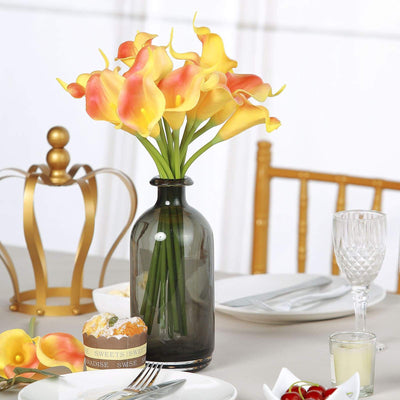 20 Pack | 14" Tall | Orange/Yellow Artificial Calla Lily Flowers | Real Touch Flowers