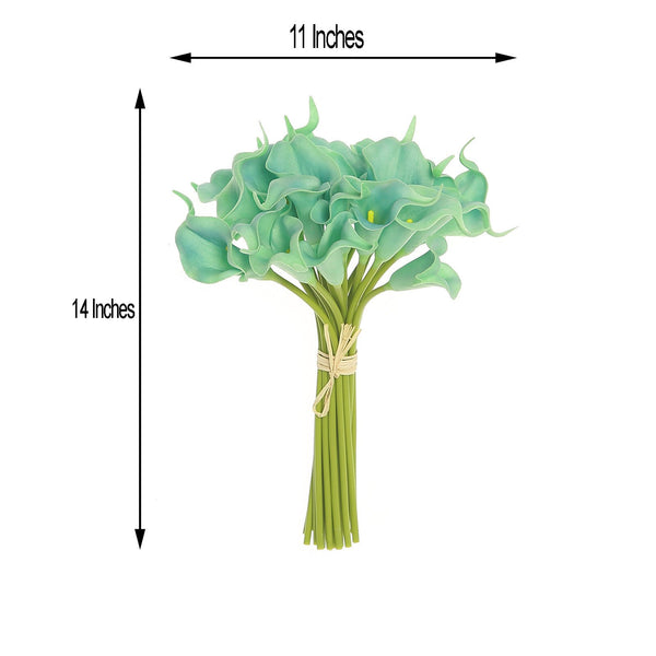 20 Pack | 14" Tall | Turquoise Artificial Calla Lily Flowers | Real Touch Flowers