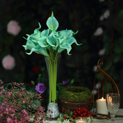 20 Pack | 14" Tall | Turquoise Artificial Calla Lily Flowers | Real Touch Flowers