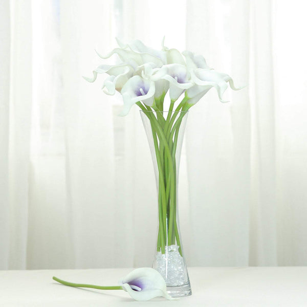 20 Pack | 14" Tall | White/Purple Artificial Calla Lily Flowers | Real Touch Flowers