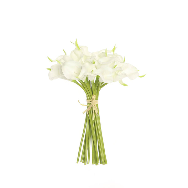 20 Pack | 14" Tall | White Artificial Calla Lily Flowers | Real Touch Flowers