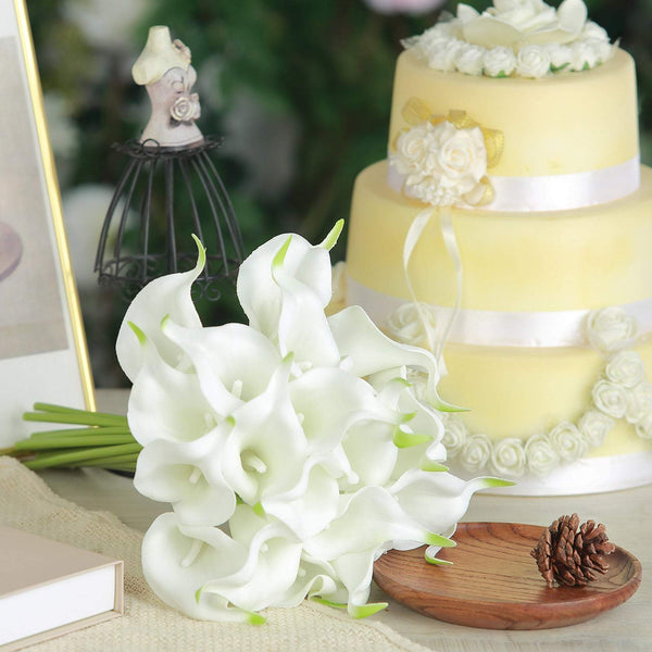 20 Pack | 14" Tall | White Artificial Calla Lily Flowers | Real Touch Flowers#whtbkgd