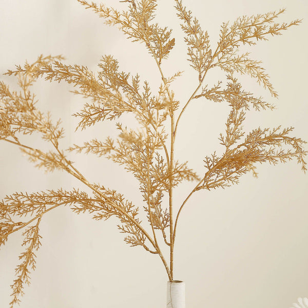 Metallic Gold Artificial Fern Leaf Spray, Tropical Leaves Vase Filler Floral Decoration