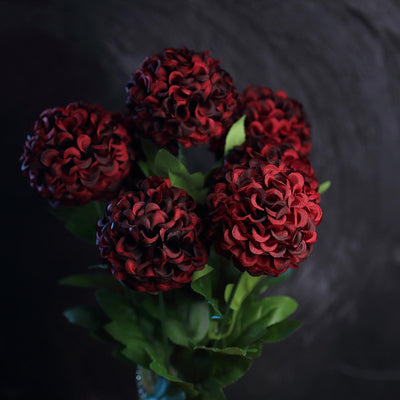 4 Bushes - 16" Burgundy Artificial Silk Chrysanthemum Flowers - 28 Artificial Mums