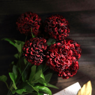 4 Bushes - 16" Burgundy Artificial Silk Chrysanthemum Flowers - 28 Artificial Mums