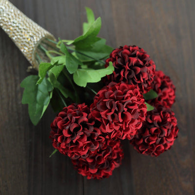 4 Bushes - 16" Burgundy Artificial Silk Chrysanthemum Flowers - 28 Artificial Mums
