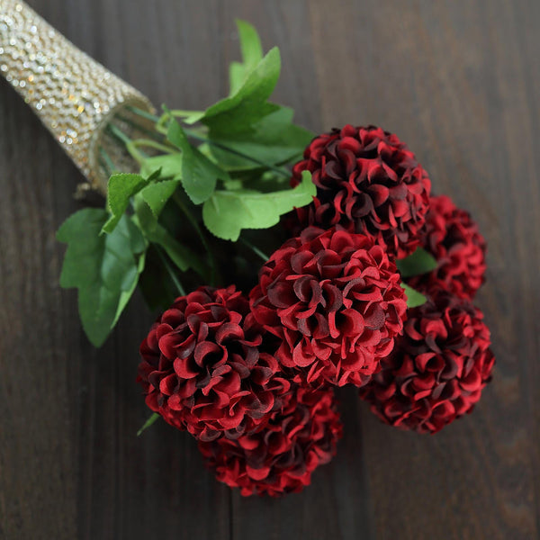 4 Bushes - 16" Burgundy Artificial Silk Chrysanthemum Flowers - 28 Artificial Mums