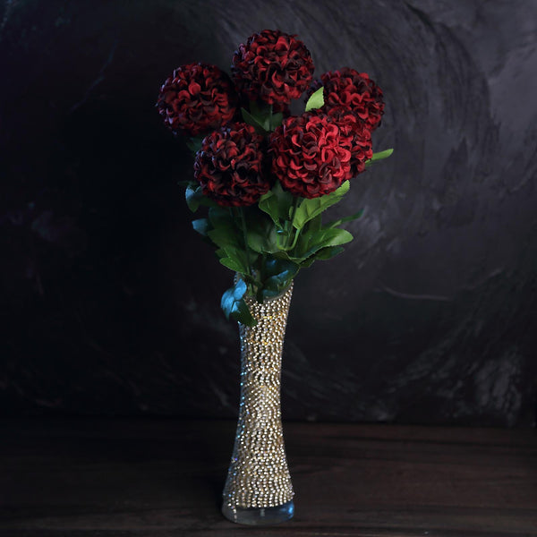 4 Bushes - 16" Burgundy Artificial Silk Chrysanthemum Flowers - 28 Artificial Mums