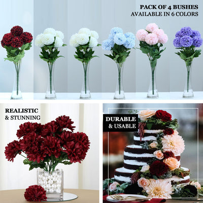 4 Bushes - 16" Burgundy Artificial Silk Chrysanthemum Flowers - 28 Artificial Mums