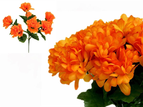 Small Chrysanthemum Bush Artificial Silk Flowers - Orange