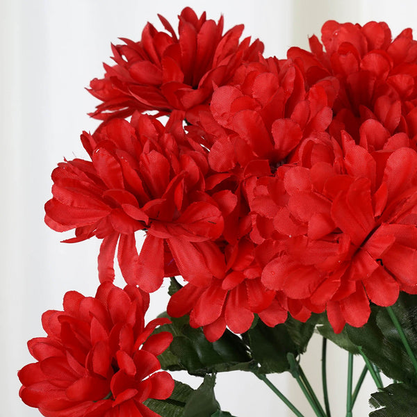 Small Chrysanthemum Bush Artificial Silk Flowers - Red