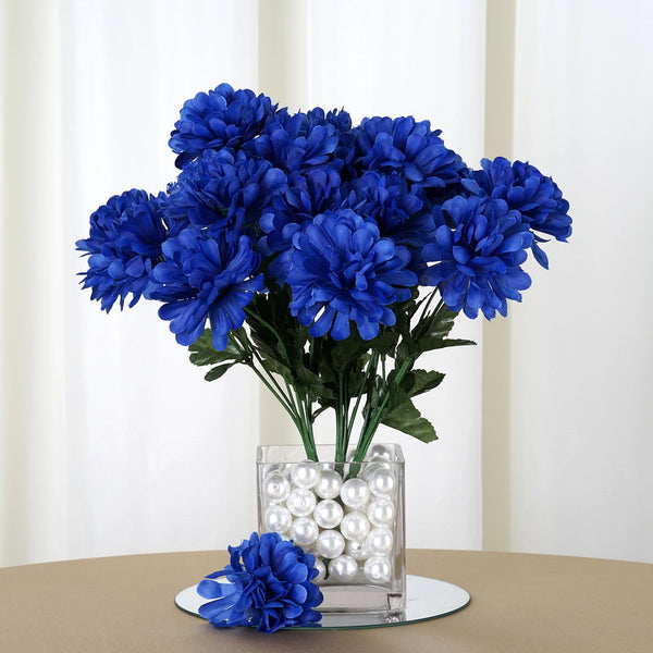 Small Chrysanthemum Bush Artificial Silk Flowers - Royal Blue