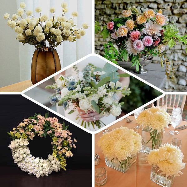 2 Bushes | 33inch Ivory Chrysanthemum Flower Stem, Artificial Silk Flower Spray