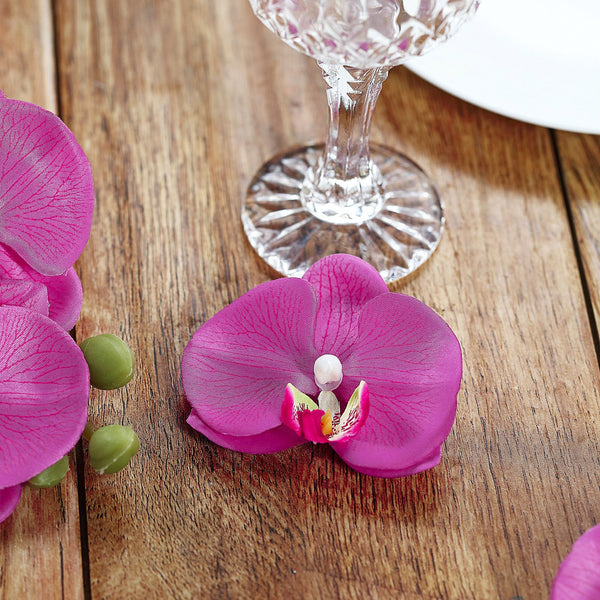 20pcs | 4" Fuchsia Artificial Butterfly Orchid Flower Heads, Silk Craft Flowers For DIY