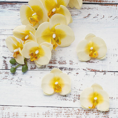 Yellow Butterfly Orchid Artificial Flower Heads, DIY Craft Silk Flowers