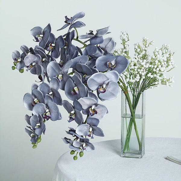 2 Stems - 40inch Charcoal Gray Artificial Long Stem Orchids - Silk Flowers Orchid Bouquet