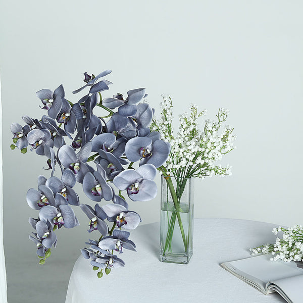 2 Stems - 40inch Charcoal Gray Artificial Long Stem Orchids - Silk Flowers Orchid Bouquet