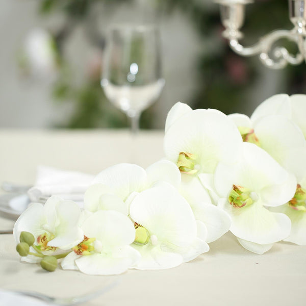 2 Stems - 40inch Cream Artificial Long Stem Orchids - Silk Flowers Orchid Bouquet