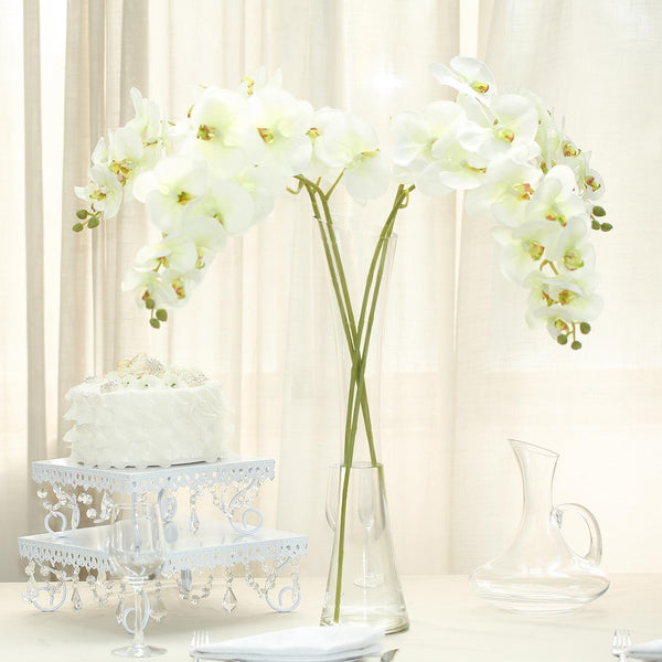 2 Stems - 40inch Cream Artificial Long Stem Orchids - Silk Flowers Orchid Bouquet