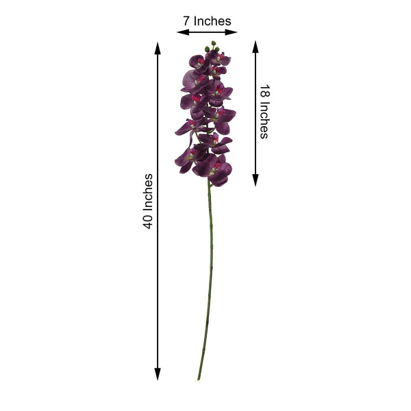 2 Stems - 40inch Eggplant Artificial Long Stem Orchids - Silk Flowers Orchid Bouquet