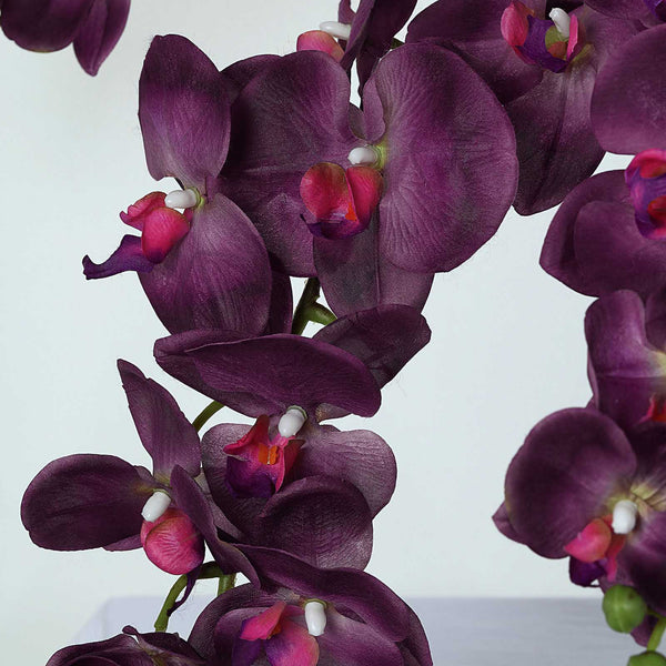 2 Stems - 40inch Eggplant Artificial Long Stem Orchids - Silk Flowers Orchid Bouquet