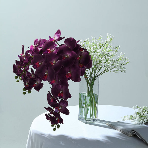 2 Stems - 40inch Eggplant Artificial Long Stem Orchids - Silk Flowers Orchid Bouquet