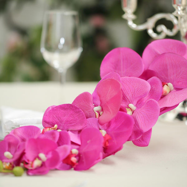 2 Stems - 40" Fuchsia Artificial Long Stem Orchids - Silk Flowers Orchid Bouquet