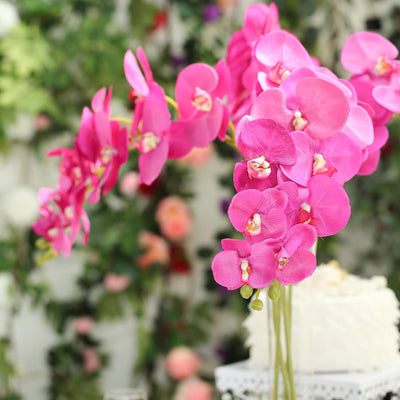 2 Stems - 40" Fuchsia Artificial Long Stem Orchids - Silk Flowers Orchid Bouquet