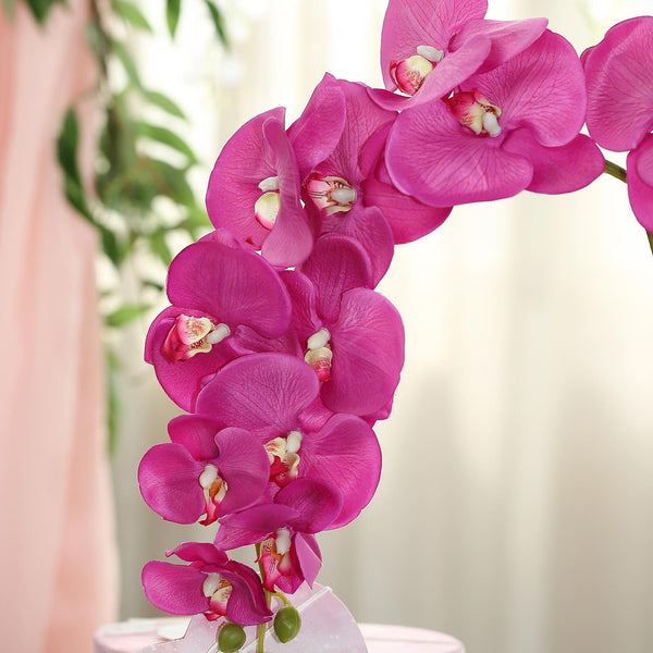 2 Stems - 40" Fuchsia Artificial Long Stem Orchids - Silk Flowers Orchid Bouquet