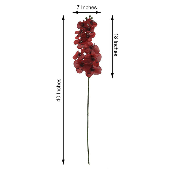 2 Stems - 40inch Red Artificial Long Stem Orchids - Silk Flowers Orchid Bouquet