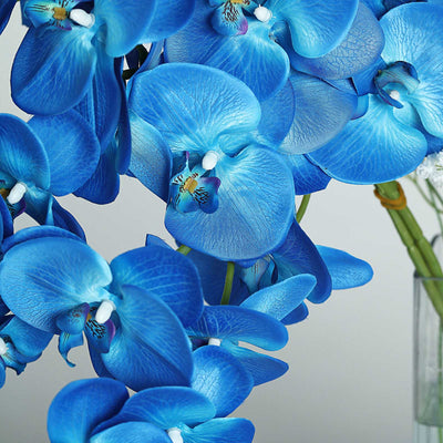 2 Stems - 40inch Royal Blue Artificial Long Stem Orchids - Silk Flowers Orchid Bouquet#whtbkgd
