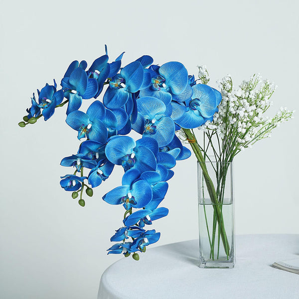 2 Stems - 40inch Royal Blue Artificial Long Stem Orchids - Silk Flowers Orchid Bouquet