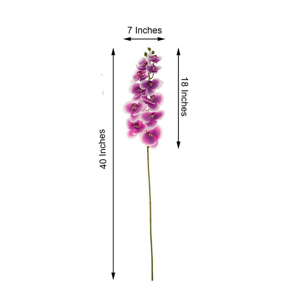 2 Stems - 40inch White/Purple Artificial Long Stem Orchids - Silk Flowers Orchid Bouquet