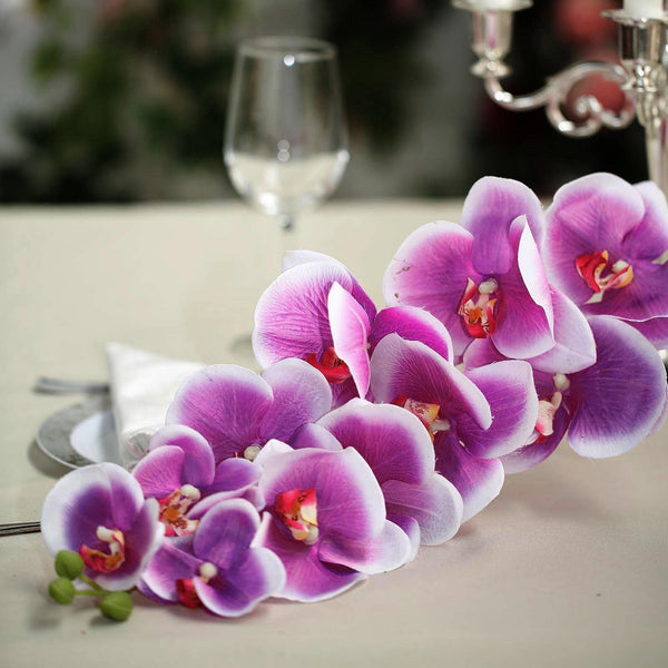 2 Stems - 40inch White/Purple Artificial Long Stem Orchids - Silk Flowers Orchid Bouquet