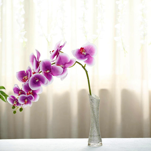 2 Stems - 40inch White/Purple Artificial Long Stem Orchids - Silk Flowers Orchid Bouquet