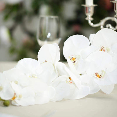 2 Stems - 40inch White Artificial Long Stem Orchids - Silk Flowers Orchid Bouquet