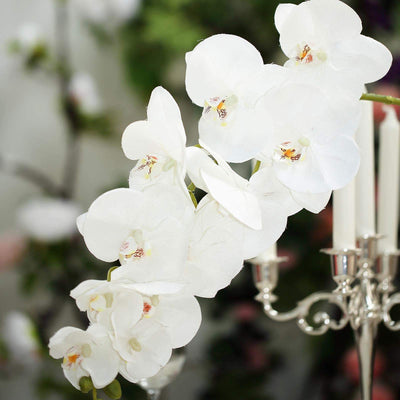 2 Stems - 40inch White Artificial Long Stem Orchids - Silk Flowers Orchid Bouquet