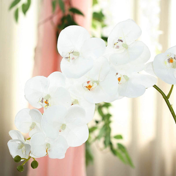 2 Stems - 40inch White Artificial Long Stem Orchids - Silk Flowers Orchid Bouquet